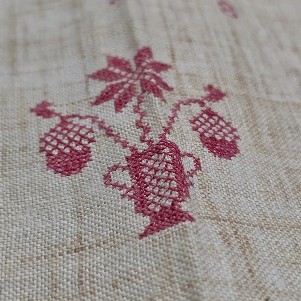 Antique‎ 1836 Mary Crout Hand-Stitched Show Towel Linen Red Embroidery Macrame